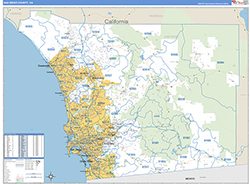 San Diego County, CA Wall Map Zip Code Basic Style 2026